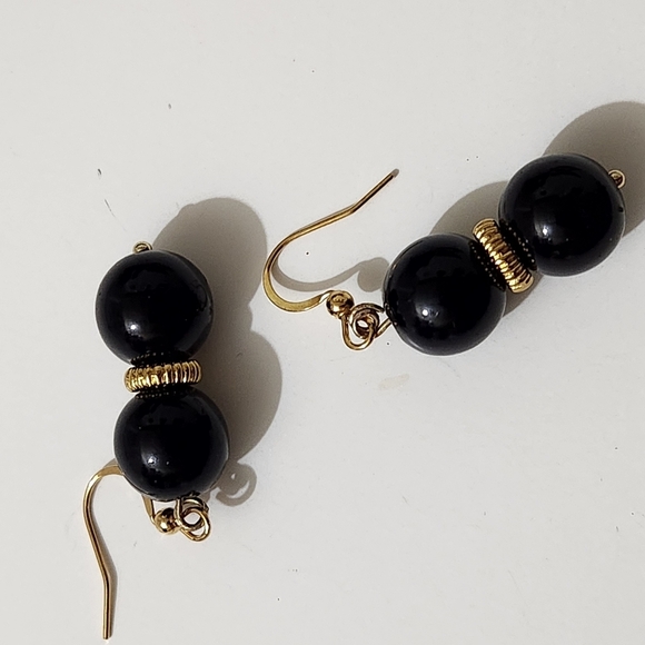 Hand Crafted Elegant Black and Gold Earrings Beaded Pierced - Picture 6 of 7